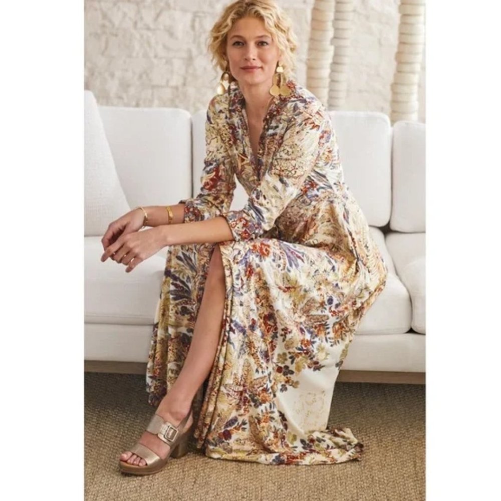 Soft Surroundings NWOT Meknes Shirtdress Long Floral Button Down Dress